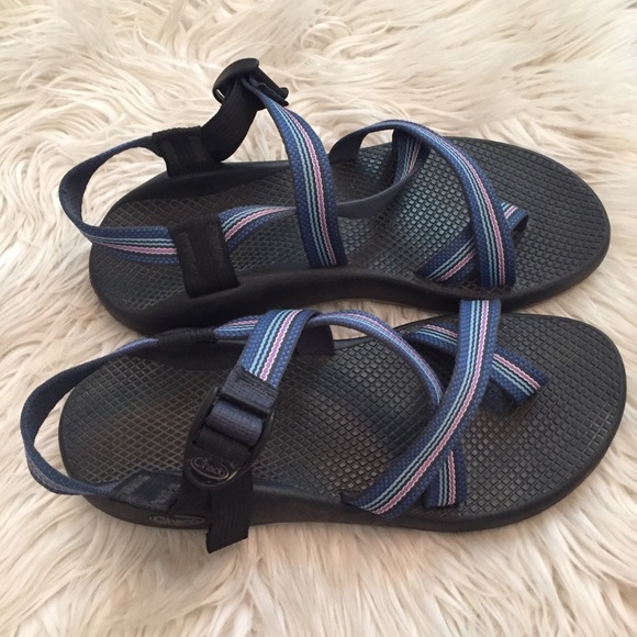 blue and pink chacos